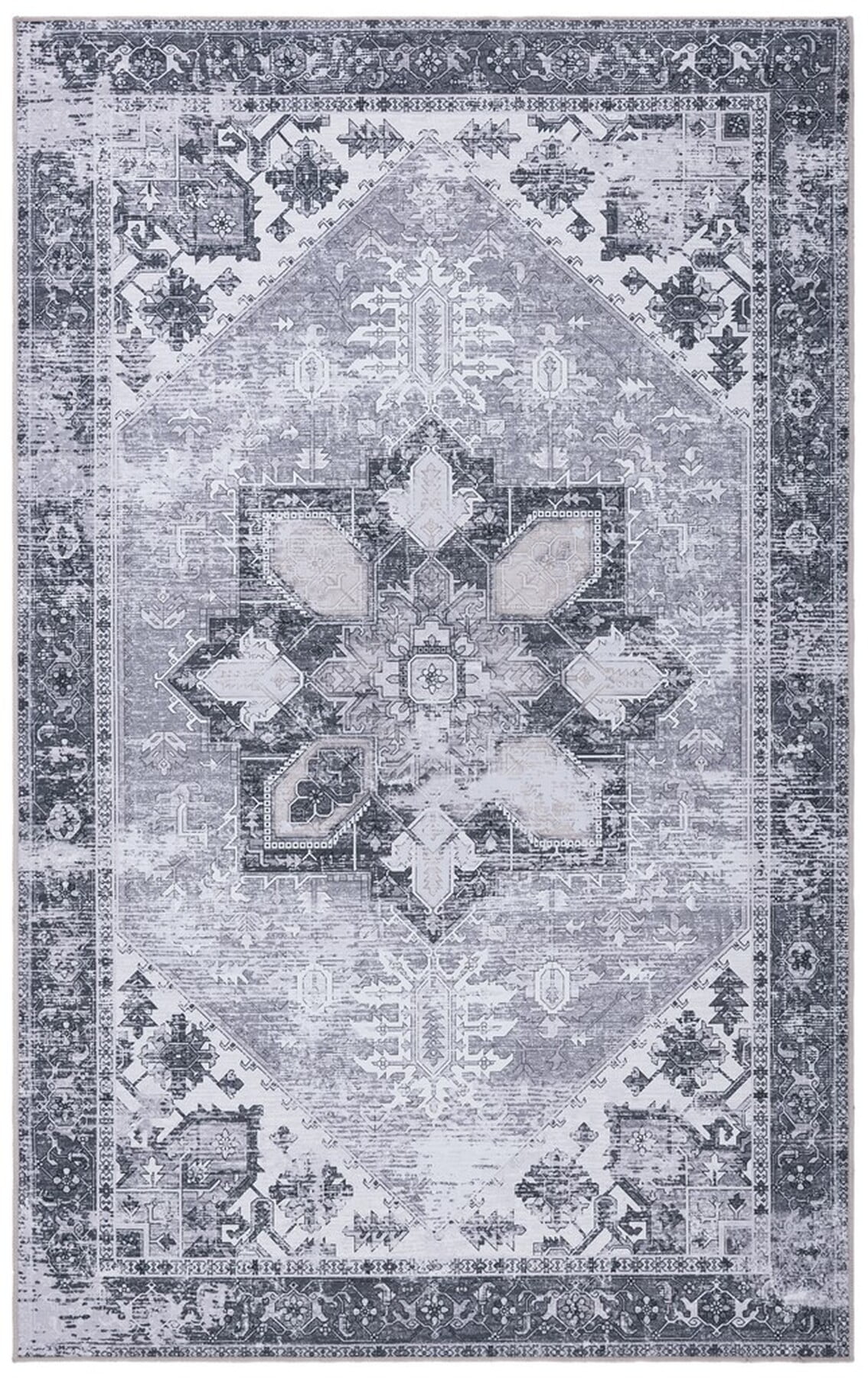 Elegant Grey Synthetic 6' x 9' Hand-Knotted Area Rug