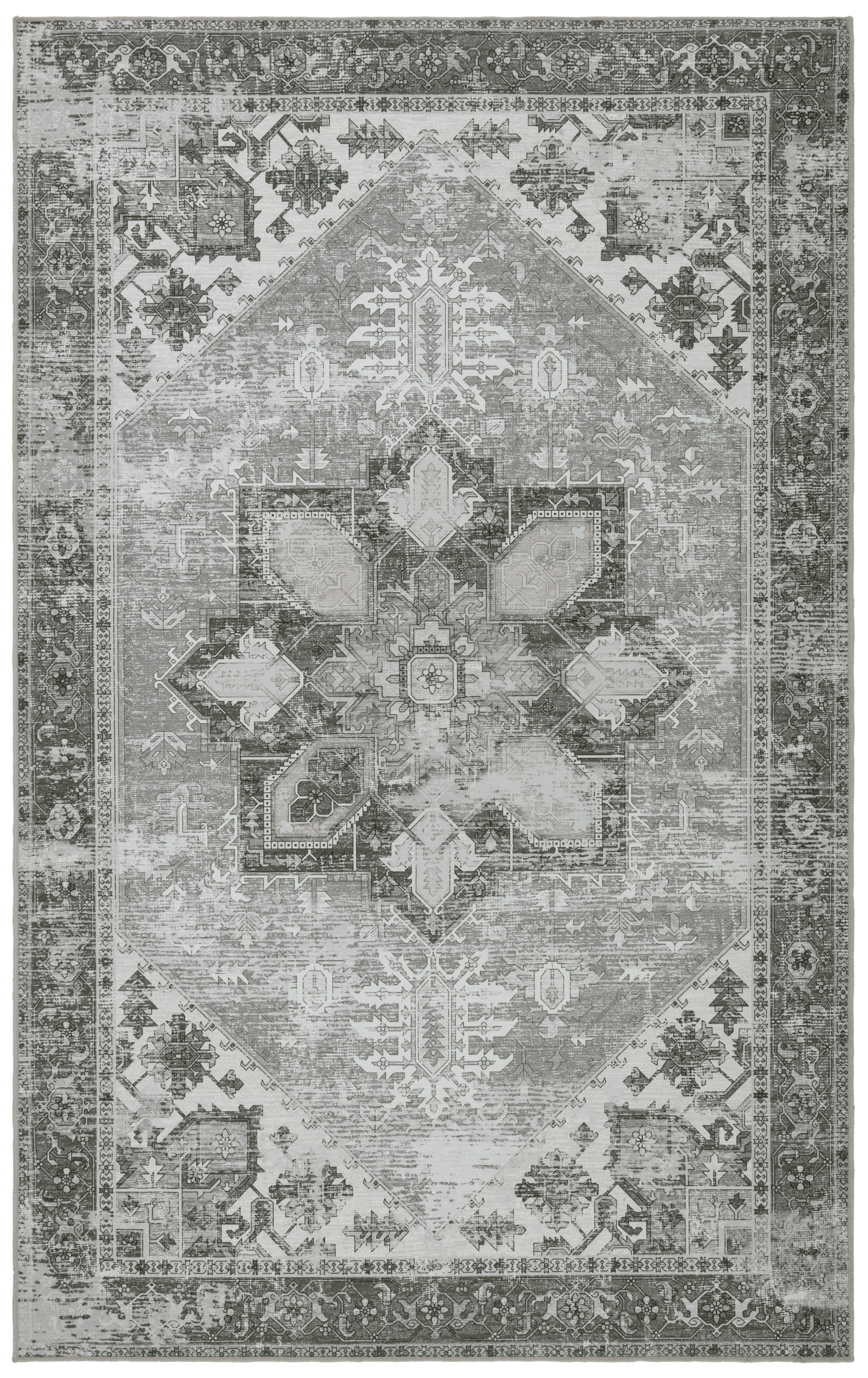 Elegant Grey Synthetic 6' x 9' Hand-Knotted Area Rug
