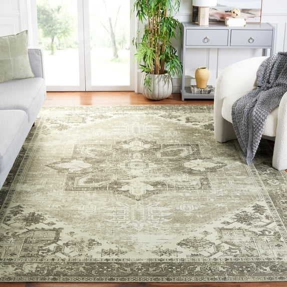 SAFAVIEH Tucson Jayla Oriental Machine Washable Area Rug, Sage/Ivory, 8' x 10'