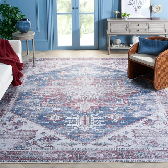 SAFAVIEH Tucson Jayla Oriental Machine Washable Area Rug, Navy/Red, 9' x 12'