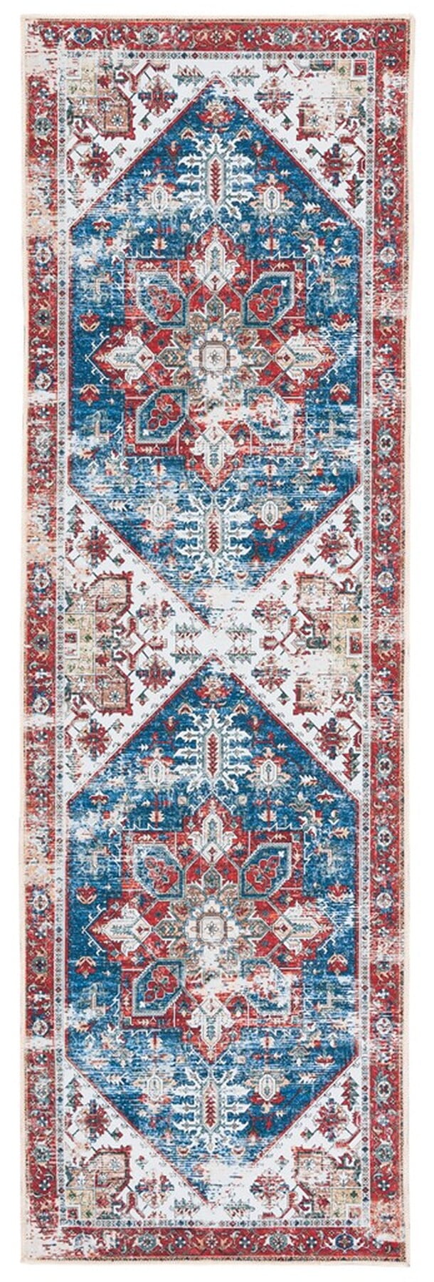Tucson 2'6" x 12' Reversible Red and Blue Synthetic Runner Rug