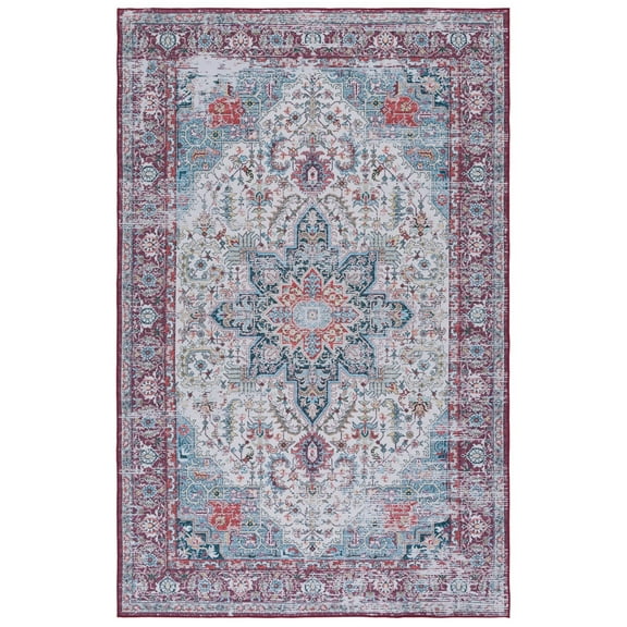 SAFAVIEH Tucson Jaylyn Traditional Machine Washable Area Rug, 5' x 8', Ivory/Red