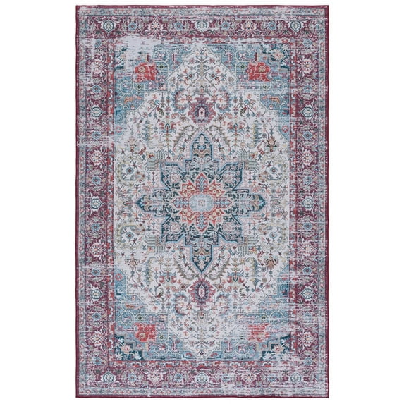 SAFAVIEH Tucson Jaylyn Traditional Machine Washable Area Rug, 6' x 9', Ivory/Red