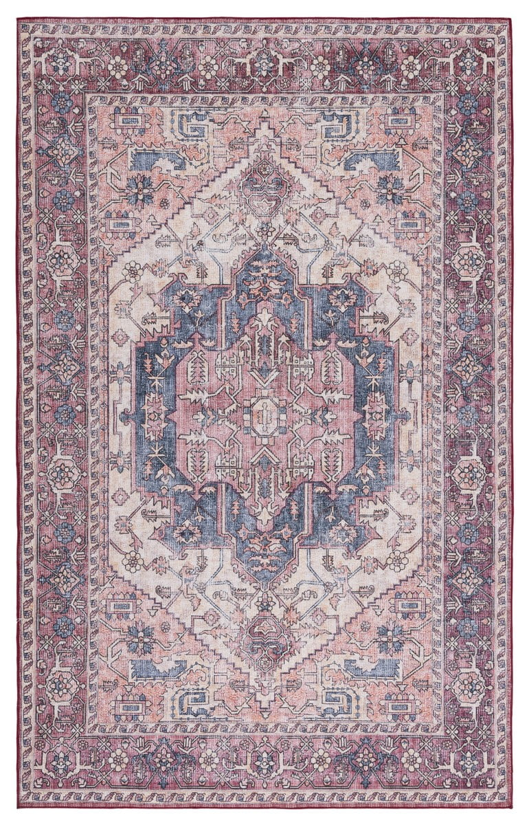 Tucson Beige and Pink Washable Synthetic Area Rug 6' x 9'