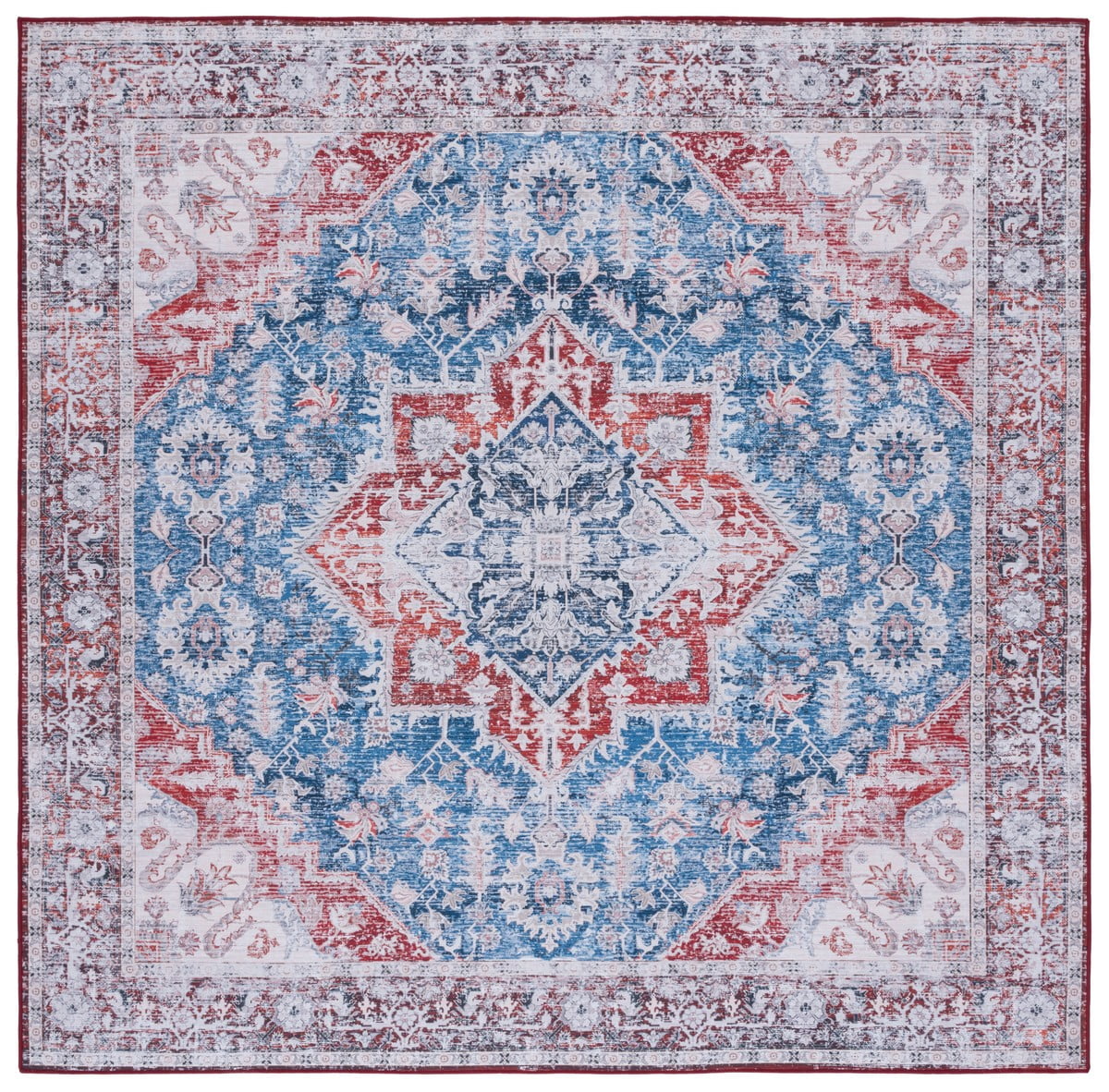 Tucson 6' x 6' Blue Synthetic Washable Area Rug