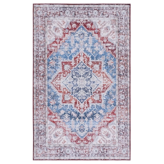 SAFAVIEH Tucson Jennica Traditional Machine Washable Area Rug, 6' x 9', Blue/Red