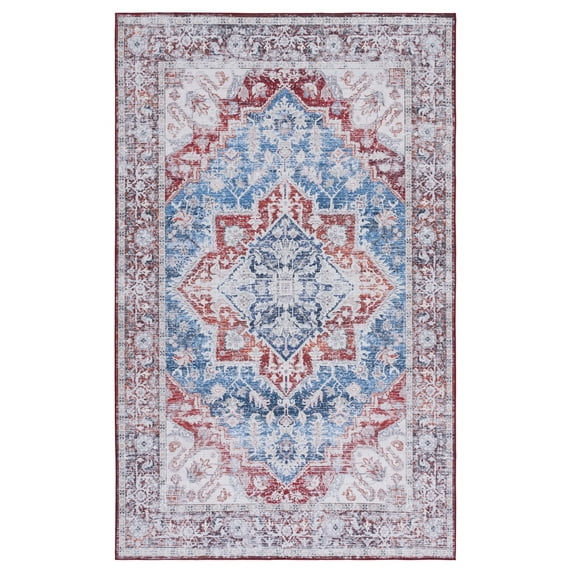 SAFAVIEH Tucson Jennica Traditional Machine Washable Area Rug, 8' x 10', Blue/Red