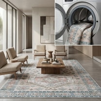 SAFAVIEH Tucson Jerri Traditional Machine Washable Area Rug, 5' x 8', Beige/Green