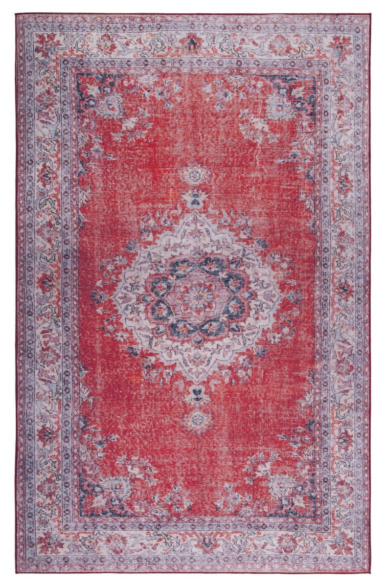 Red and Beige Traditional Washable Synthetic Area Rug, 3' x 5'