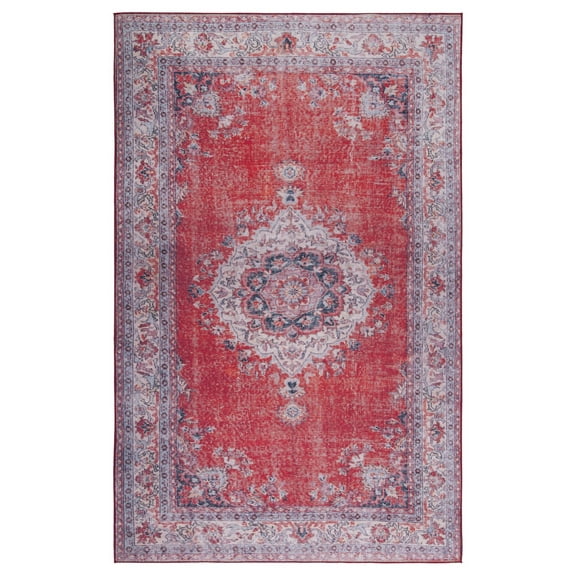 SAFAVIEH Tucson Jessica Traditional Machine Washable Area Rug, 5' x 8', Red/Beige