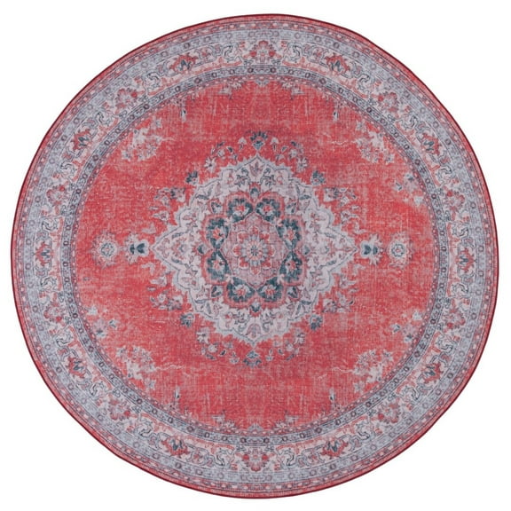 SAFAVIEH Tucson Jessica Traditional Machine Washable Area Rug, 6' x 6' Round, Red/Beige