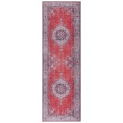 SAFAVIEH Tucson Jessica Traditional Machine Washable Runner, 2'6" x 8', Red/Beige