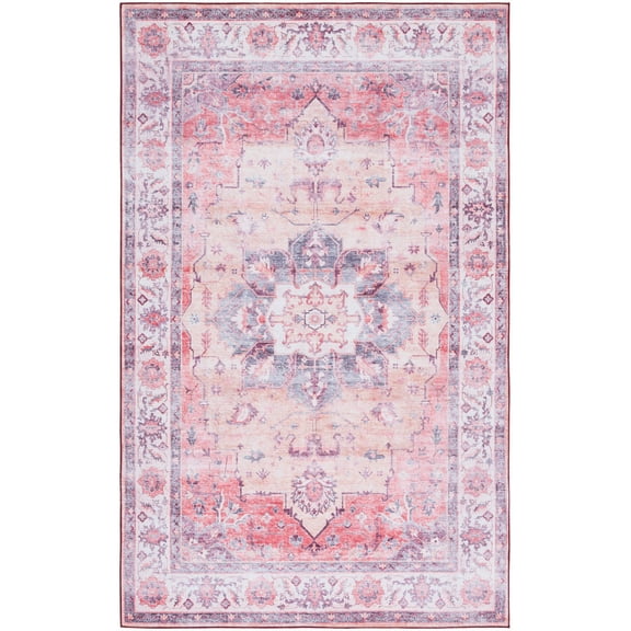 SAFAVIEH Tucson Jillian Traditional Machine Washable Area Rug, 5' x 8', Rust/Beige