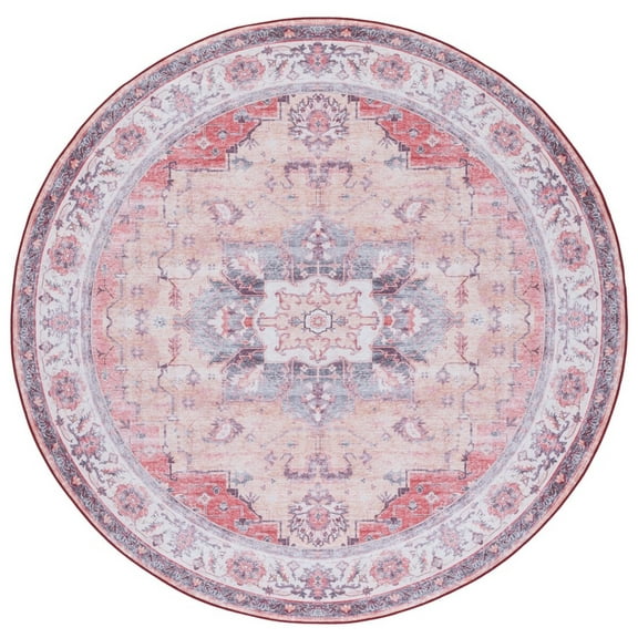 SAFAVIEH Tucson Jillian Traditional Machine Washable Area Rug, 6' x 6' Round, Rust/Beige