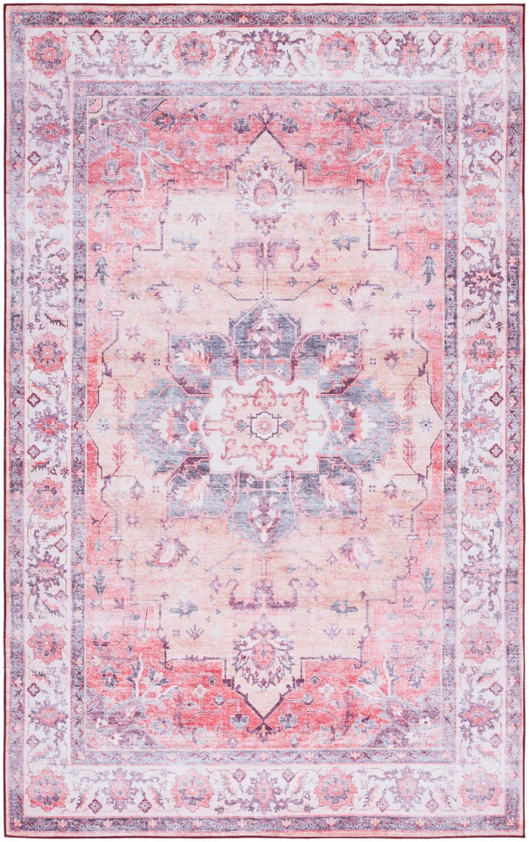 Rust and Beige 8' x 10' Machine Washable Synthetic Area Rug