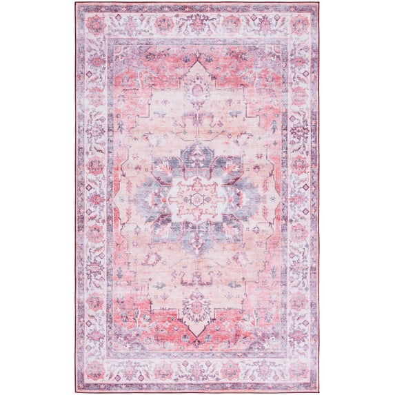 SAFAVIEH Tucson Jillian Traditional Machine Washable Area Rug, 9' x 12', Rust/Beige