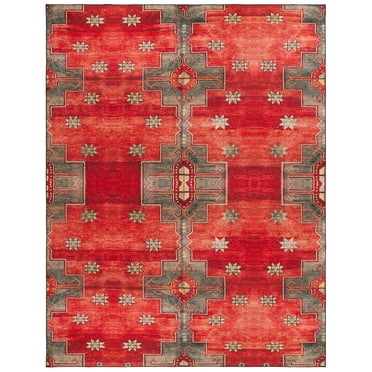 SAFAVIEH Tucson Jimmy Oriental Machine Washable Area Rug, Rust/Green, 8' x 10'