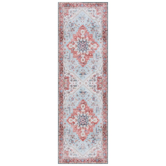 SAFAVIEH Tucson John Traditional Machine Washable Runner Rug, Red/Blue, 2'6" x 8'