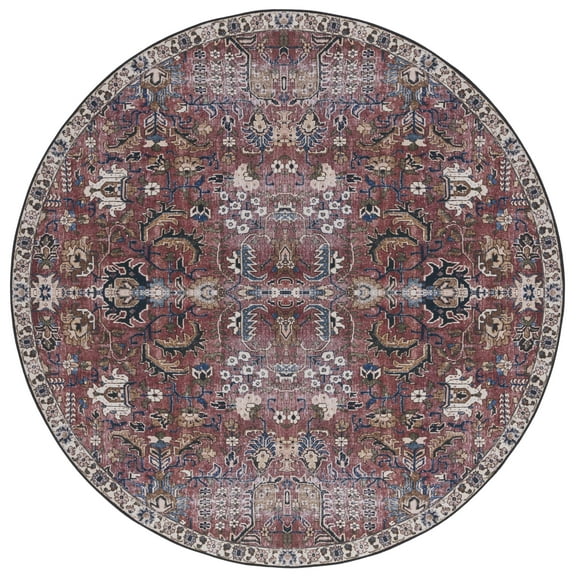 SAFAVIEH Tucson Julia Oriental Machine Washable Area Rug, Red/Beige, 8' x 8' Round
