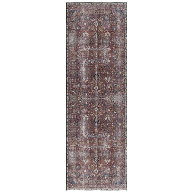SAFAVIEH Tucson Julia Oriental Machine Washable Runner Rug, Red/Beige, 2'6" x 10'