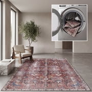 SAFAVIEH Tucson Julia Traditional Machine Washable Area Rug, 5' x 8', Red/Beige