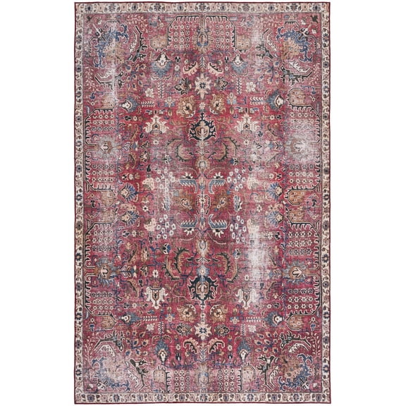 SAFAVIEH Tucson Julia Traditional Machine Washable Area Rug, 5' x 8', Red/Beige