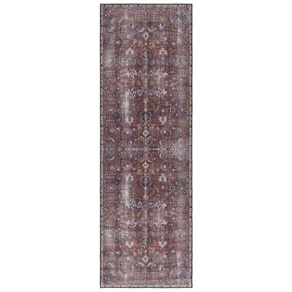 SAFAVIEH Tucson Julia Traditional Machine Washable Runner, 2'6" x 8', Red/Beige