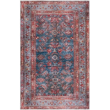SAFAVIEH Tucson Kaelee Traditional Machine Washable Area Rug, 5' x 8', Blue/Rust