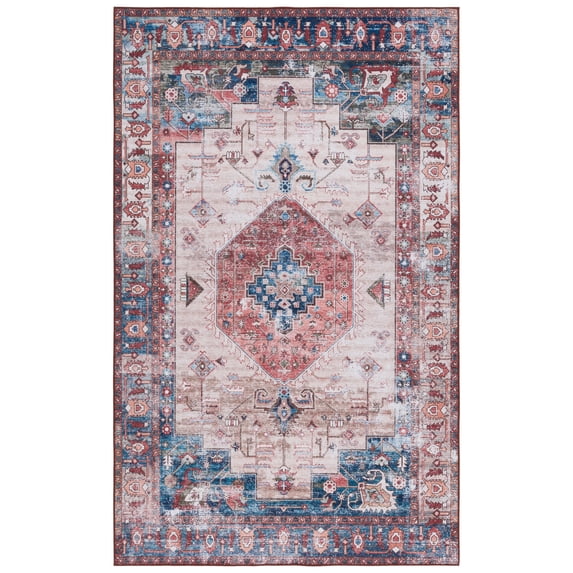 SAFAVIEH Tucson Kyler Traditional Machine Washable Area Rug, Beige/Rust, 3' x 5'