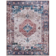 SAFAVIEH Tucson Kyler Traditional Machine Washable Area Rug, Beige/Rust, 8' x 10'