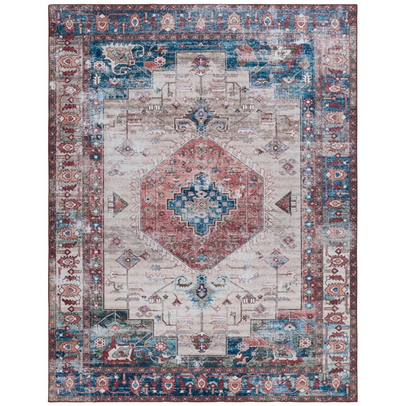 SAFAVIEH Tucson Kyler Traditional Machine Washable Area Rug, Beige/Rust, 8' x 10'