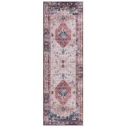 SAFAVIEH Tucson Kyler Traditional Machine Washable Runner Rug, Beige/Rust, 2'6" x 8'
