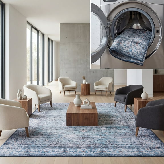 SAFAVIEH Tucson Lavonne Traditional Machine Washable Area Rug, 5' x 8', Aqua/Pink