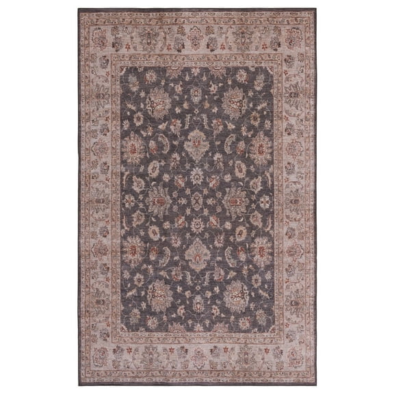 SAFAVIEH Tucson Leah Traditional Machine Washable Area Rug, 5' x 8', Dark Grey/Beige
