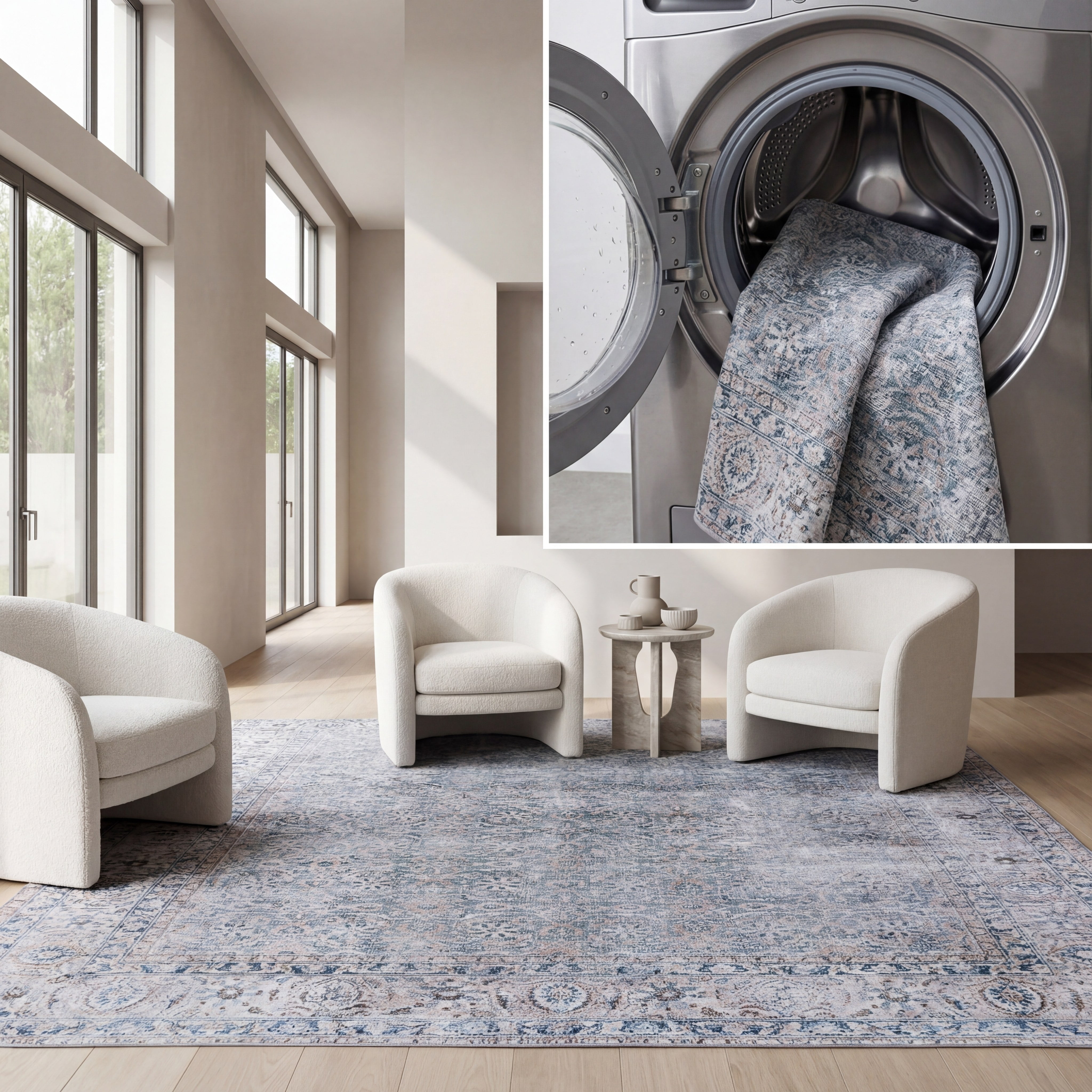 SAFAVIEH Tucson Leland Traditional Machine Washable Area Rug, 4' x 6', Green Blue/Beige