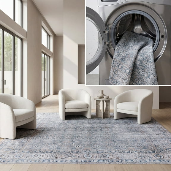 SAFAVIEH Tucson Leland Traditional Machine Washable Area Rug, 6' x 9', Green Blue/Beige