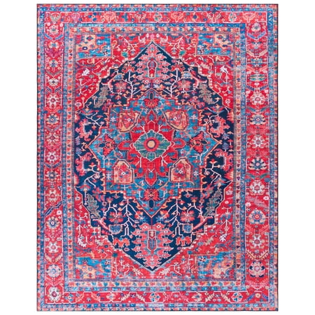 SAFAVIEH Tucson Lennart Oriental Machine Washable Area Rug, Navy/Red, 10' x 14'