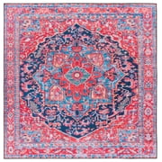 SAFAVIEH Tucson Lennart Oriental Machine Washable Area Rug, Navy/Red, 4' x 4' Square