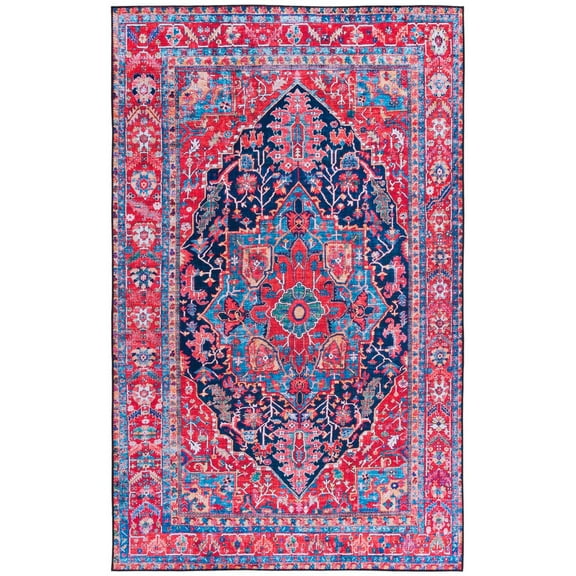 SAFAVIEH Tucson Lennart Traditional Machine Washable Area Rug, 5' x 8', Navy/Red