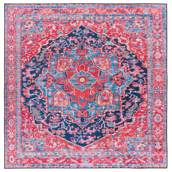 SAFAVIEH Tucson Lennart Traditional Machine Washable Area Rug, 6' x 6' Square, Navy/Red