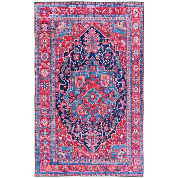 SAFAVIEH Tucson Lennart Traditional Machine Washable Area Rug, 6' x 9', Navy/Red