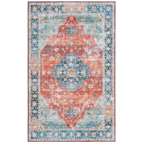 SAFAVIEH Tucson Lillie Traditional Machine Washable Area Rug, Rust/Blue, 5' x 8'
