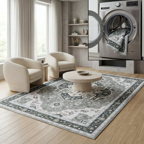 SAFAVIEH Tucson Luvina Oriental Machine Washable Area Rug, Green/Light Green, 3' x 5'