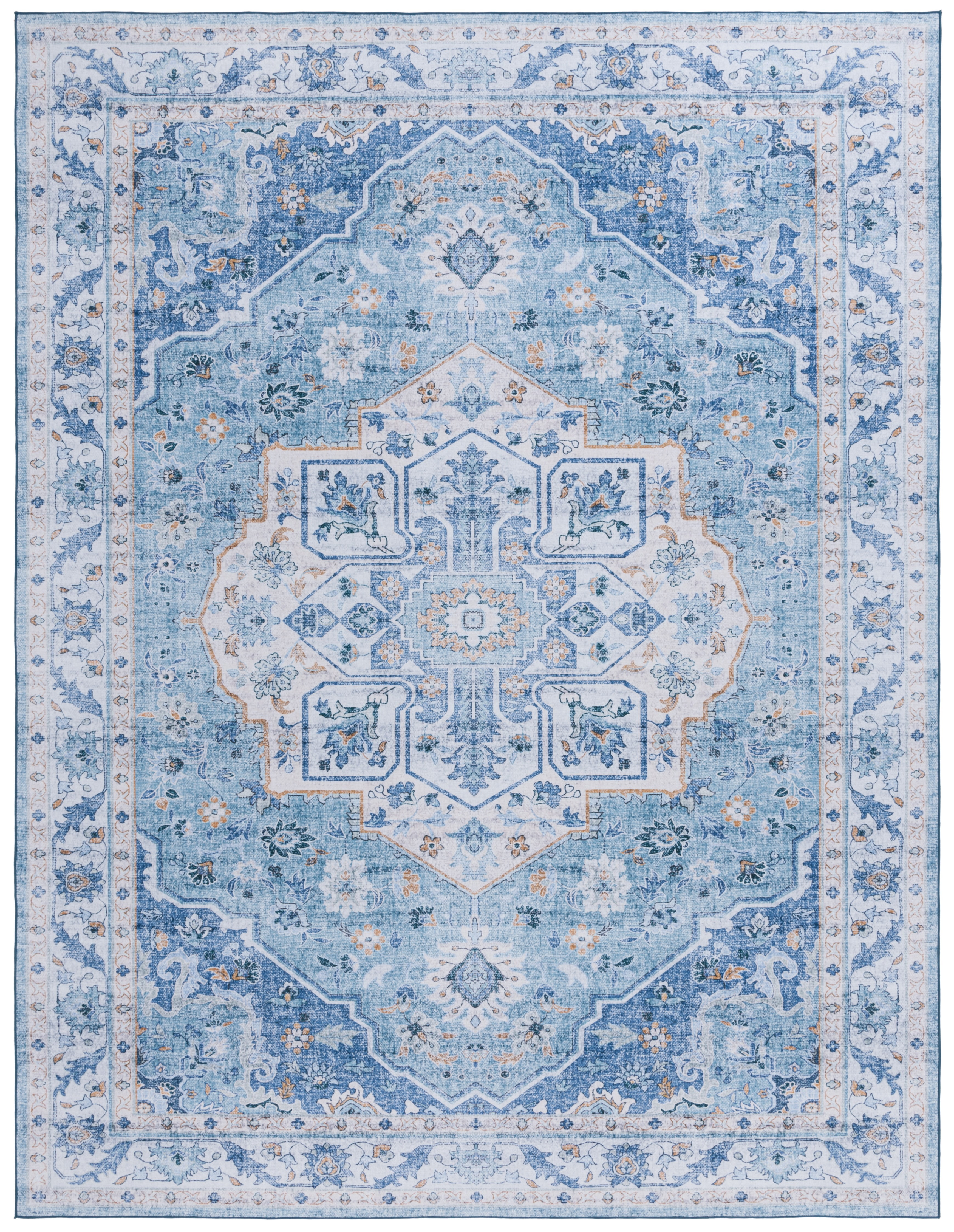 SAFAVIEH Tucson Luvina Oriental Machine Washable Area Rug, Light Blue/Blue, 10' x 14'