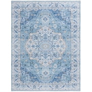SAFAVIEH Tucson Luvina Oriental Machine Washable Area Rug, Light Blue/Blue, 10' x 14'