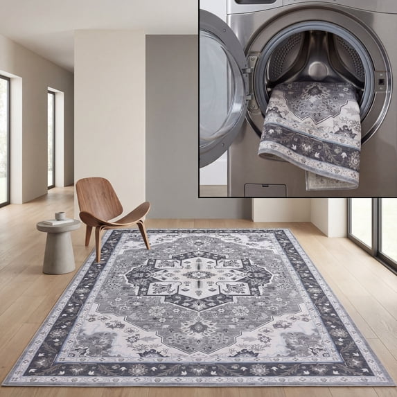SAFAVIEH Tucson Luvina Oriental Machine Washable Area Rug, Olive/Ivory, 5' x 8'
