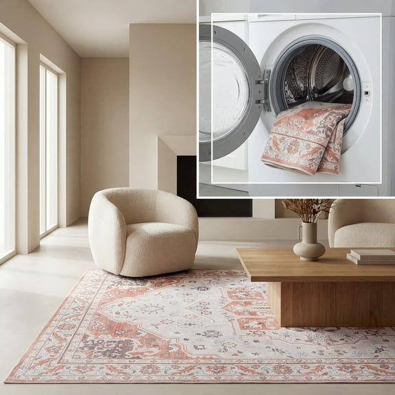 SAFAVIEH Tucson Luvina Oriental Machine Washable Area Rug, Rust/Ivory, 6' x 9'