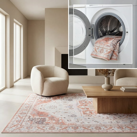 SAFAVIEH Tucson Luvina Oriental Machine Washable Area Rug, Rust/Ivory, 9' x 12'