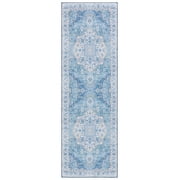 SAFAVIEH Tucson Luvina Oriental Machine Washable Runner Rug, Light Blue/Blue, 2'6" x 10'