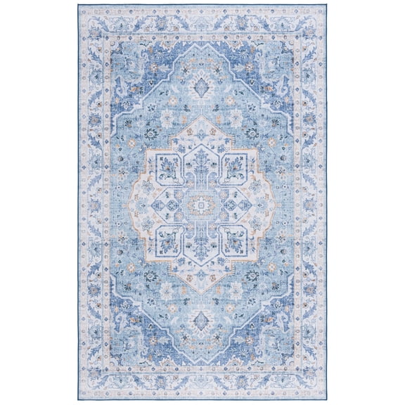 SAFAVIEH Tucson Luvina Traditional Machine Washable Area Rug, Light Blue/Blue, 3' x 5'